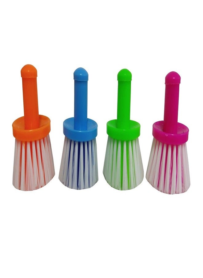 Bigwheels (Pack of 4) Plastic Handle Cleaning Duster Stiff Hand Hard Bristle Round Scrub Dish Washing Brush (10 Cm Size)
